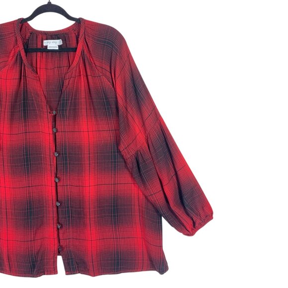 Red Plaid Long Sleeve Plaid Blouse Top size 1x by In Every Story - Picture 11 of 16